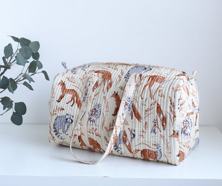 White animal print weekender bag - Boho quilted bags - Overnight duffle bags