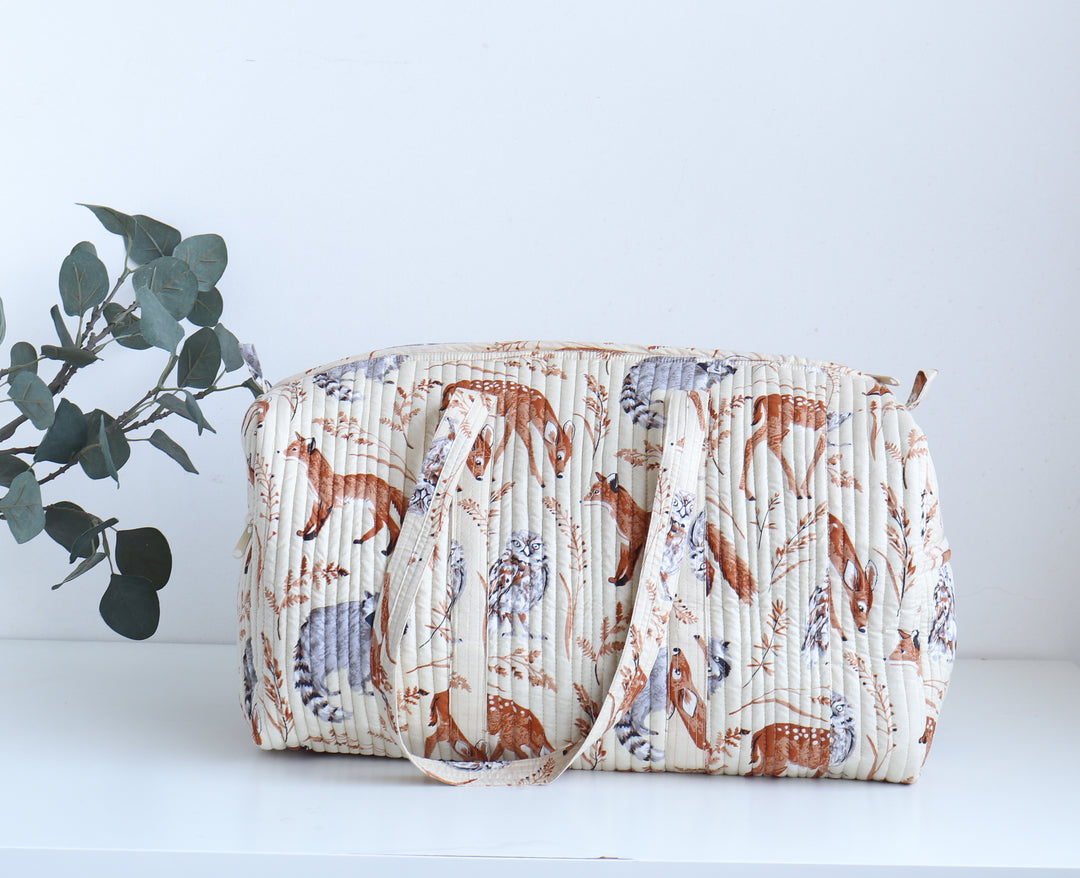 White animal print weekender bag - Boho quilted bags - Overnight duffle bags