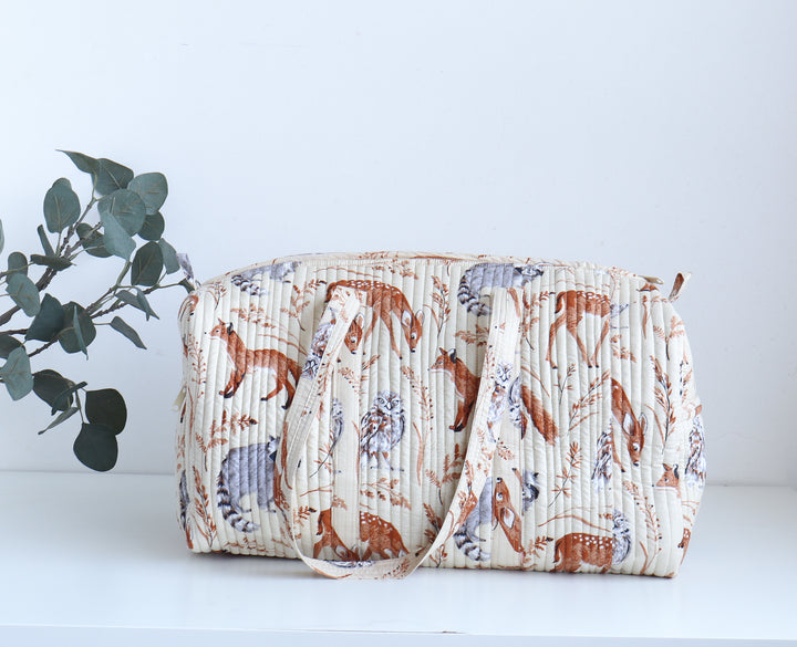 White animal print weekender bag - Boho quilted bags - Overnight duffle bags