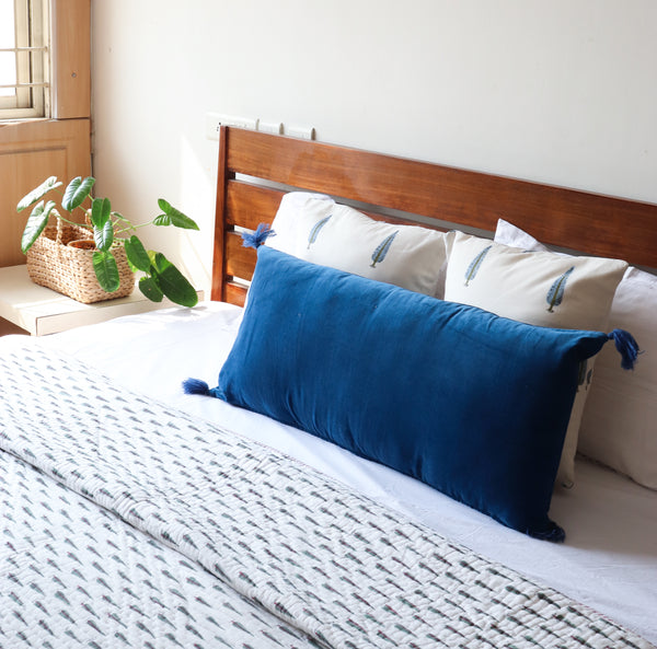 Navy blue extra long velvet lumbar pillow 16x36 inches with filler, home decor by Kari by Kriti
