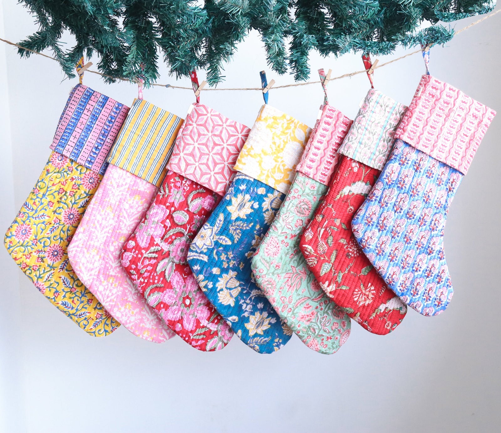 quilted Christmas stocking, handmade cotton by Kari by Kriti
