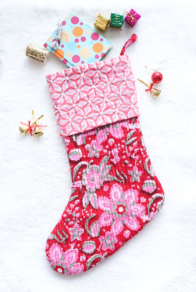 Block print Christmas stockings - Quilted Christmas Decoration - Sugar Plum