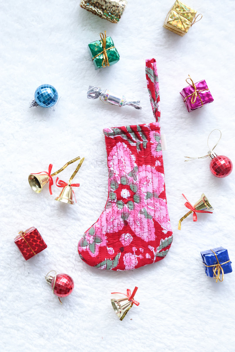 Mini Christmas stocking - Quilted Christmas Hanging Decoration - Sugar Plum