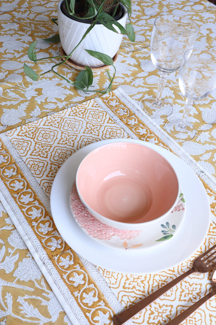 Spice Route placemats - Block print table mats set of 6 - 13x19 inches - Yellow