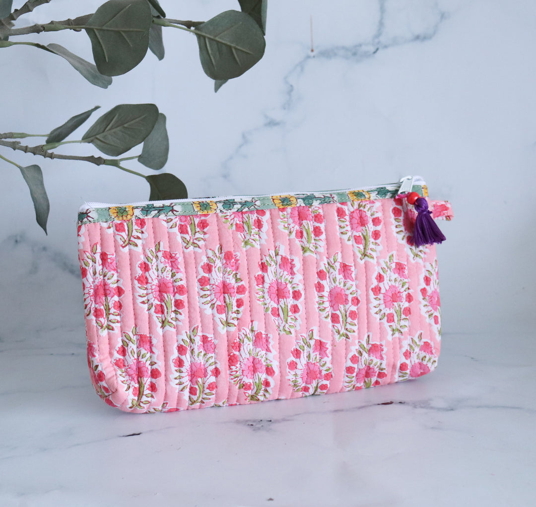 Personalized Block print pencil pouches - Quilted utility pouches with custom names