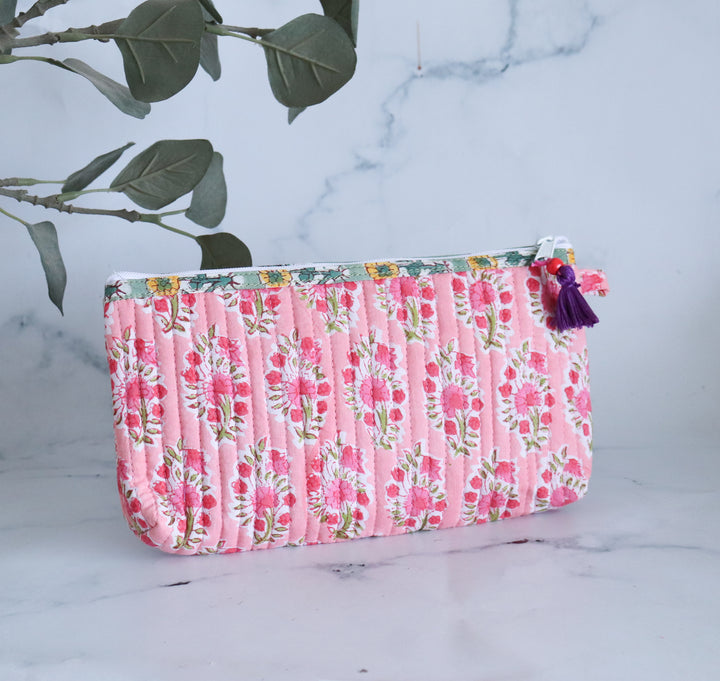 Personalized Block print pencil pouches - Quilted utility pouches with custom names