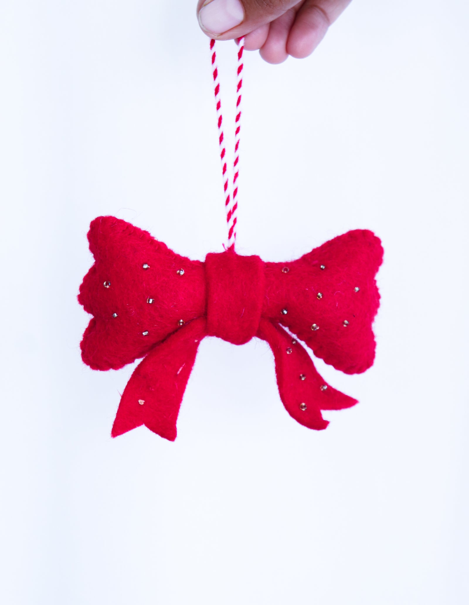 Ruby Ribbon handmade felt Christmas tree ornament by Kari by Kriti
