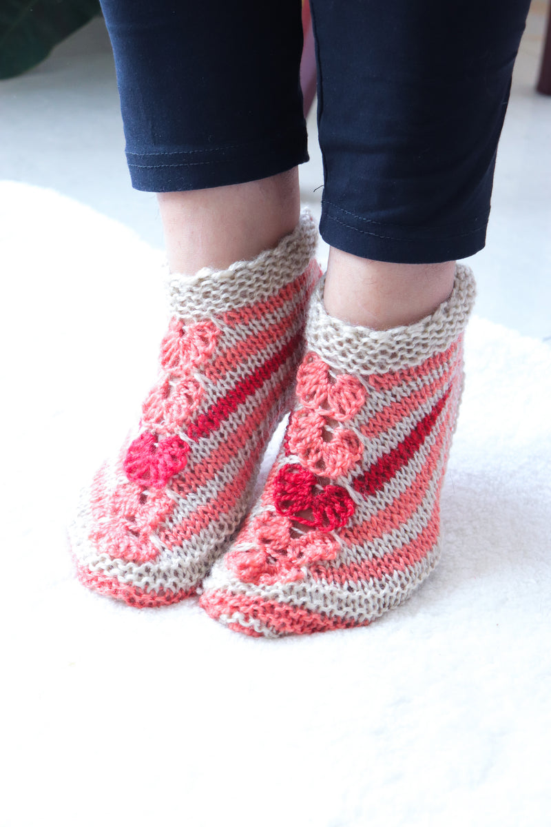 Hand knitted woolen socks - Pink multi - Small
