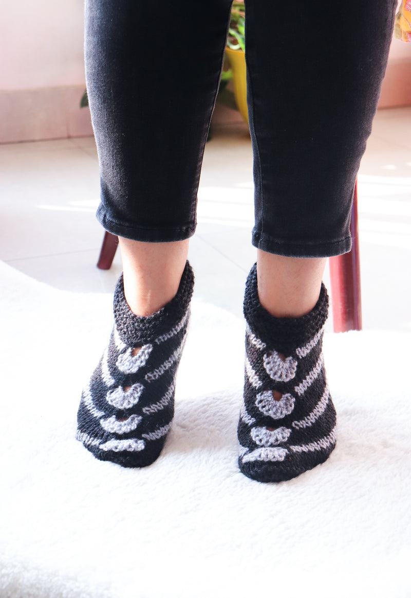 Woolen socks for winters - hand knitted wool socks - Black and grey