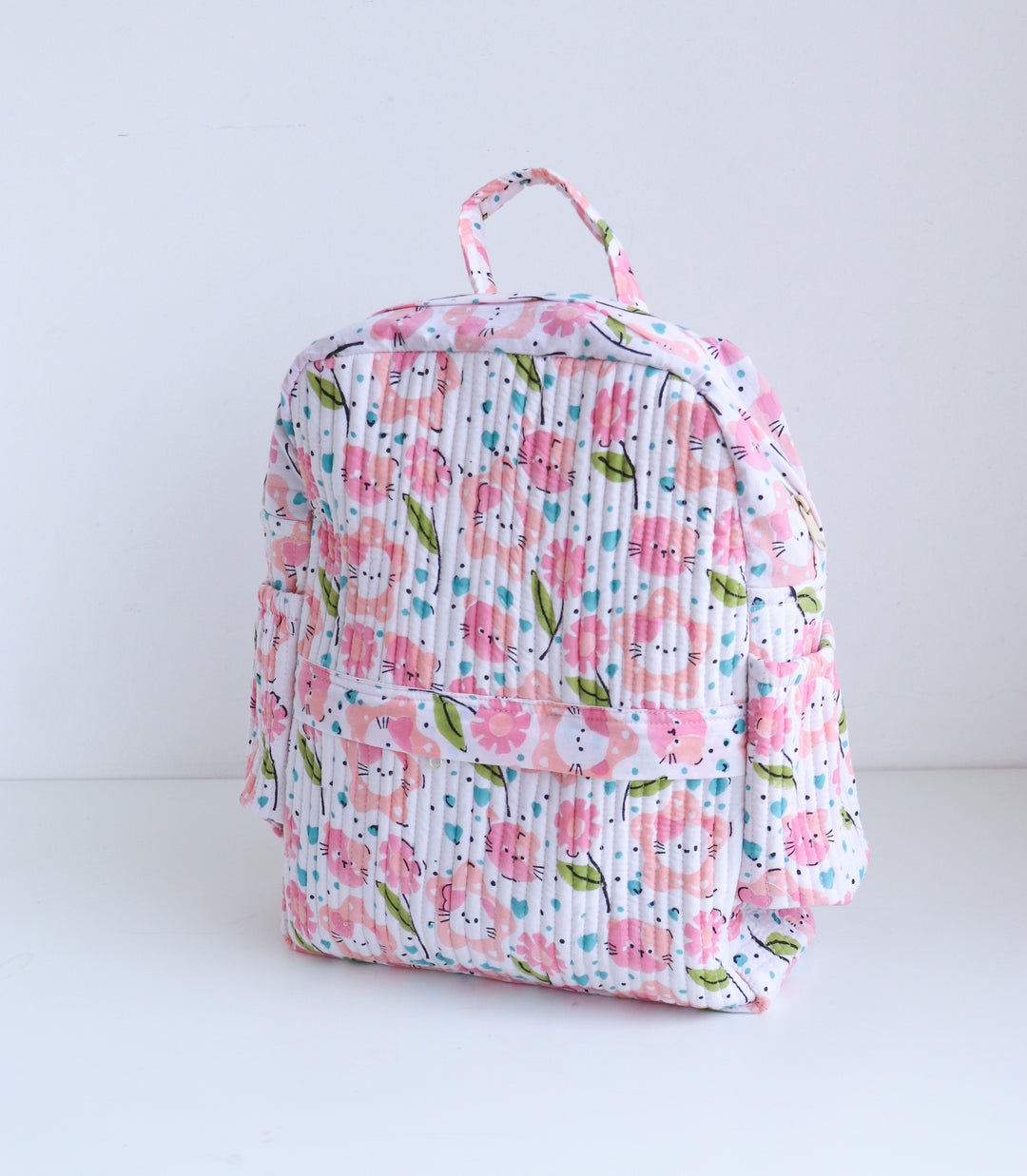 Personalized Kids Quilted back pack - Toddler back pack - Pink and Green Cats