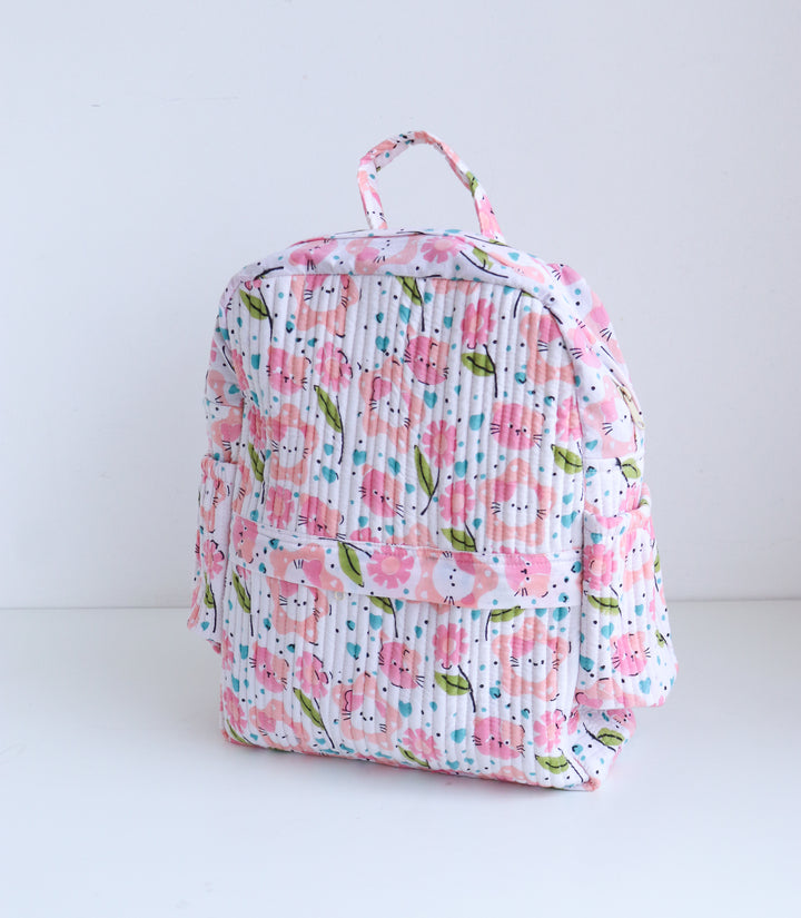 Personalized Kids Quilted back pack - Toddler back pack - Pink and Green Cats