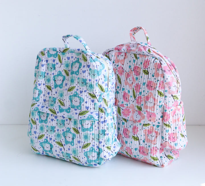 Personalized Kids Quilted back pack - Toddler back pack - Pink and Green Cats