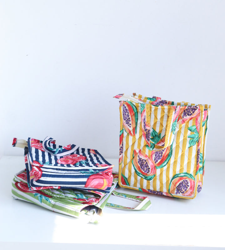 Fruity Mini Tote bags - Lunch tote bag - Boho quilted lunch bags - Yellow Papaya