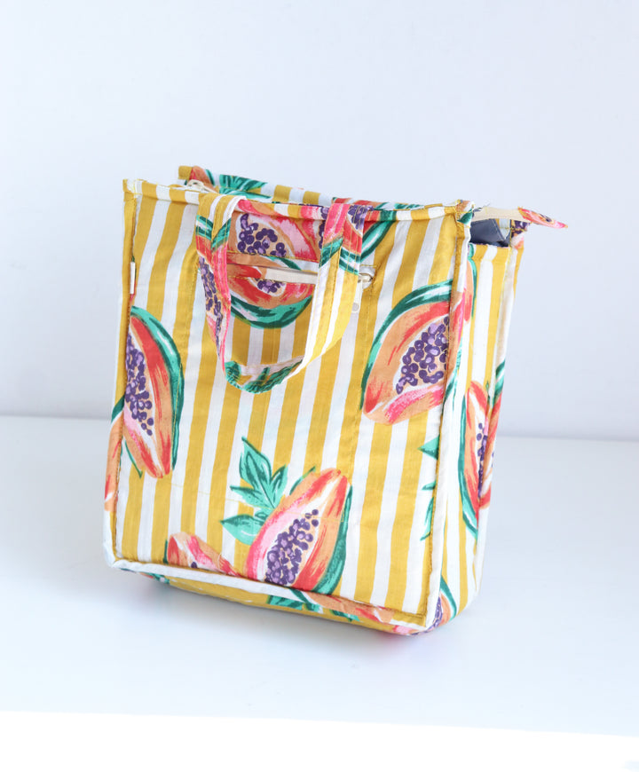 Fruity Mini Tote bags - Lunch tote bag - Boho quilted lunch bags - Yellow Papaya