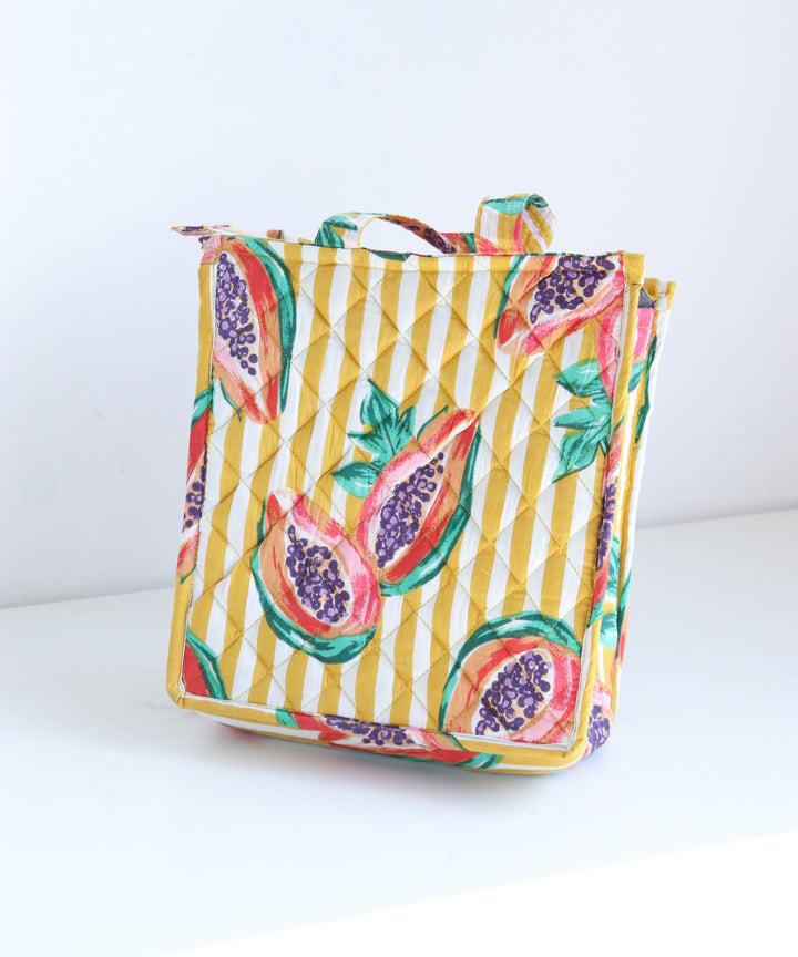 Fruity Mini Tote bags - Lunch tote bag - Boho quilted lunch bags - Yellow Papaya