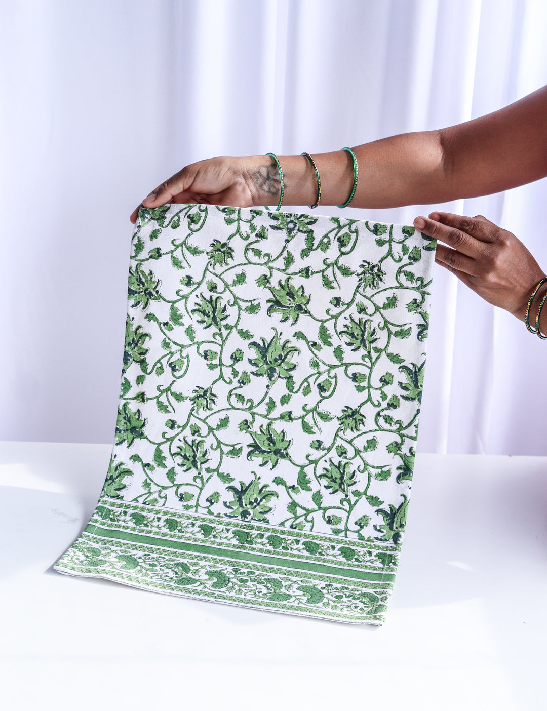 Garden Stripes placemats - Block print table mats set of 6 - 13x19 inches - Shades of Green