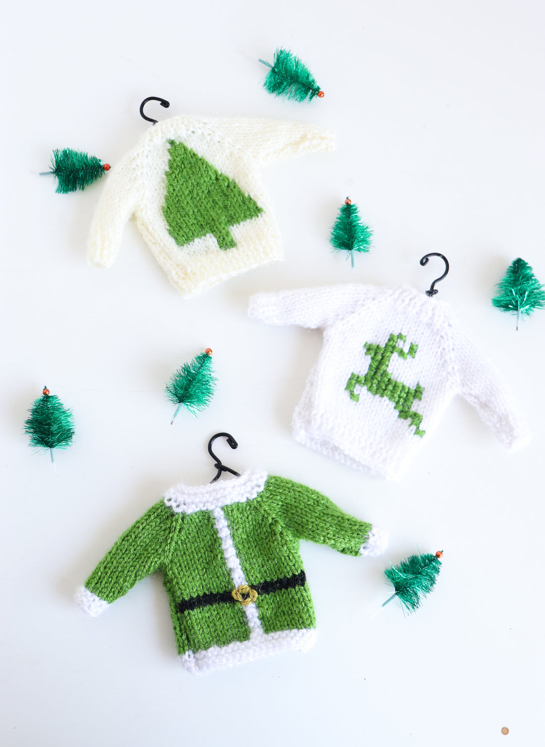 Christmas mini Sweater ornaments - Hand knitted little sweaters - Set of 3
