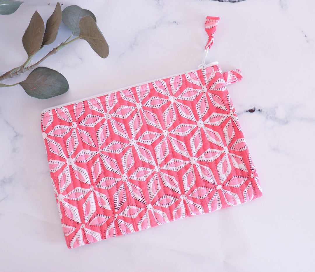 Bulk lot of Block print Quilted Zip wallet - Set of 5/10/20 pcs - Flat pouch