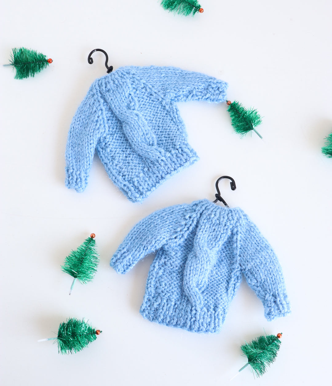 Christmas mini Sweater ornaments - Hand knitted little sweaters - Set of 2