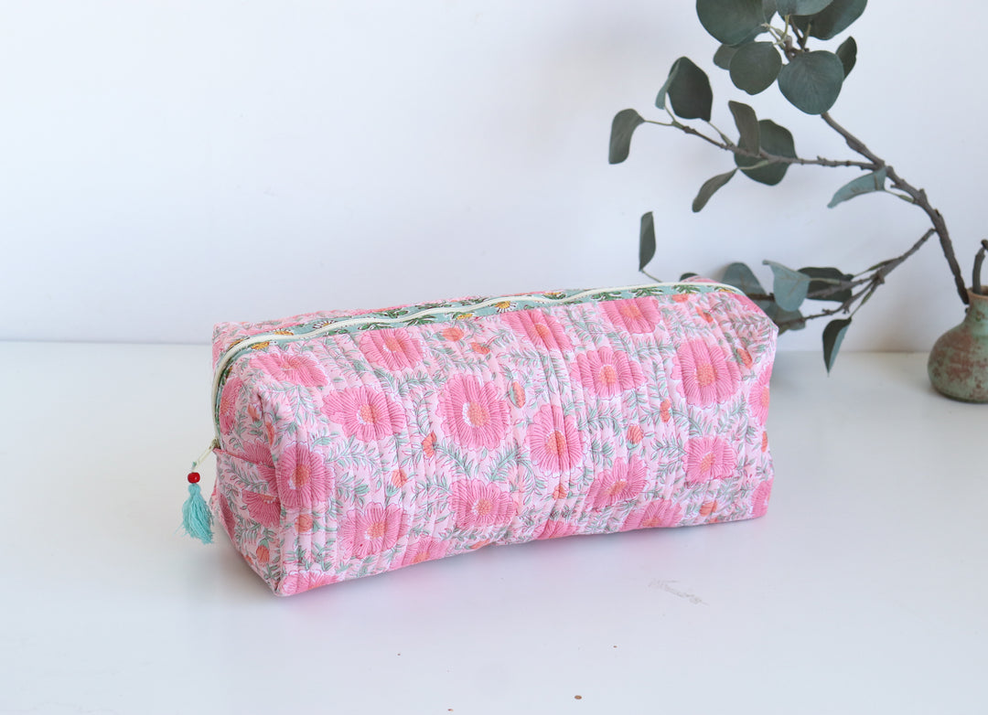 Hair tools organizer kit - XL Cosmetic bag - Block print Dyson Air wrap organizer bag - Light pink floral