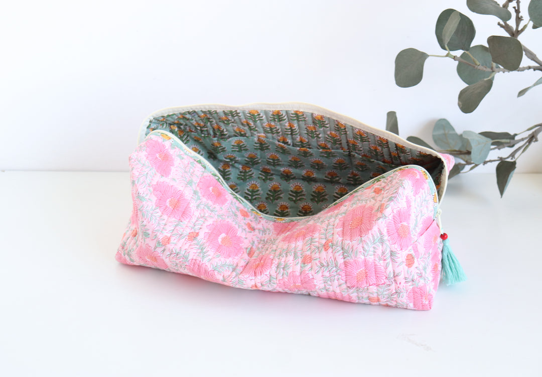 Hair tools organizer kit - XL Cosmetic bag - Block print Dyson Air wrap organizer bag - Light pink floral