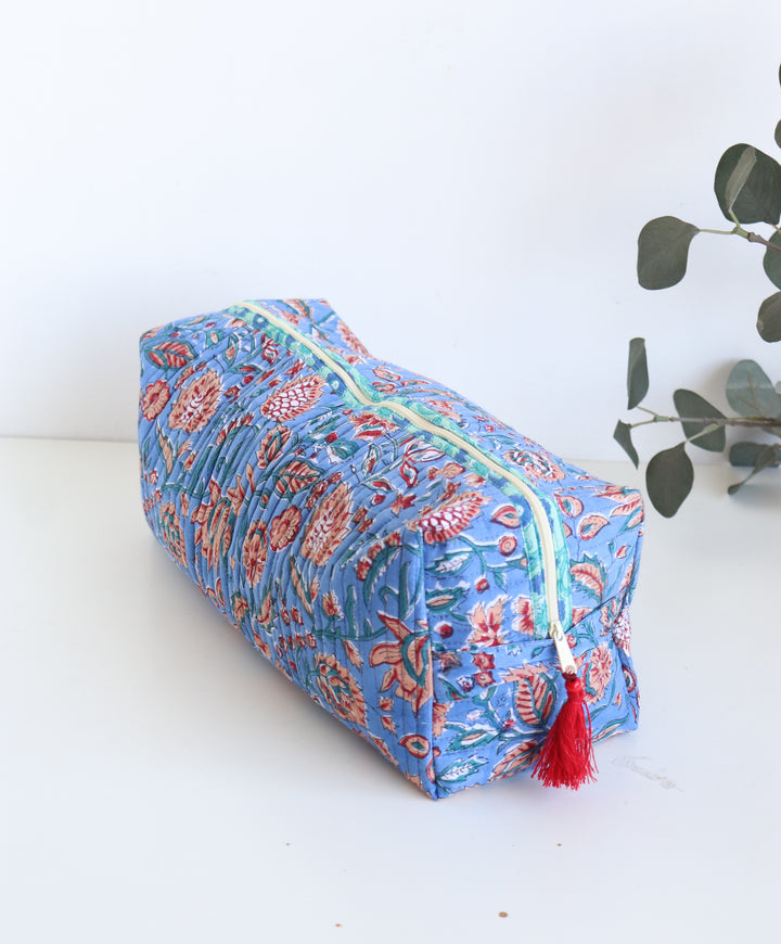 Hair tools organizer kit - XL Cosmetic bag - Block print Dyson Air wrap organizer bag - Bright Blue