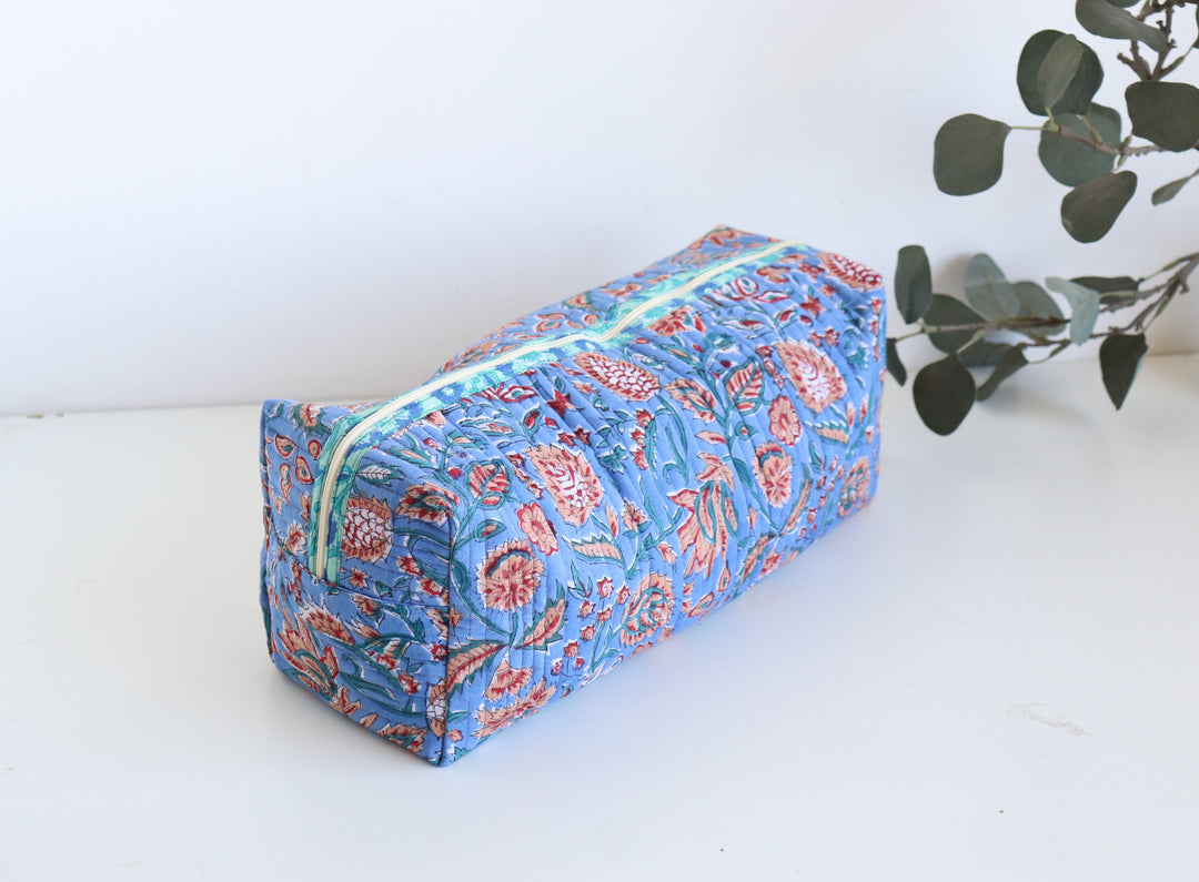 Hair tools organizer kit - XL Cosmetic bag - Block print Dyson Air wrap organizer bag - Bright Blue