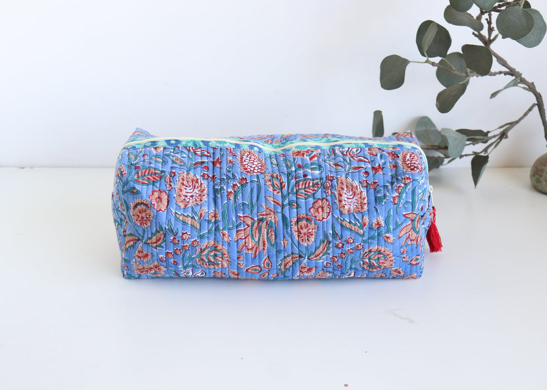 Hair tools organizer kit - XL Cosmetic bag - Block print Dyson Air wrap organizer bag - Bright Blue