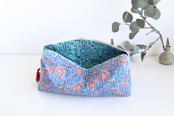 Hair tools organizer kit - XL Cosmetic bag - Block print Dyson Air wrap organizer bag - Bright Blue