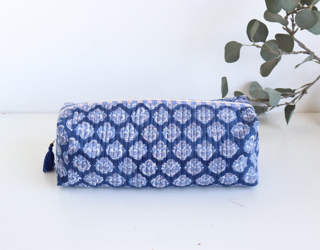 Hair tools organizer kit - XL Cosmetic bag - Block print Dyson Air wrap organizer bag - Dark blue booti