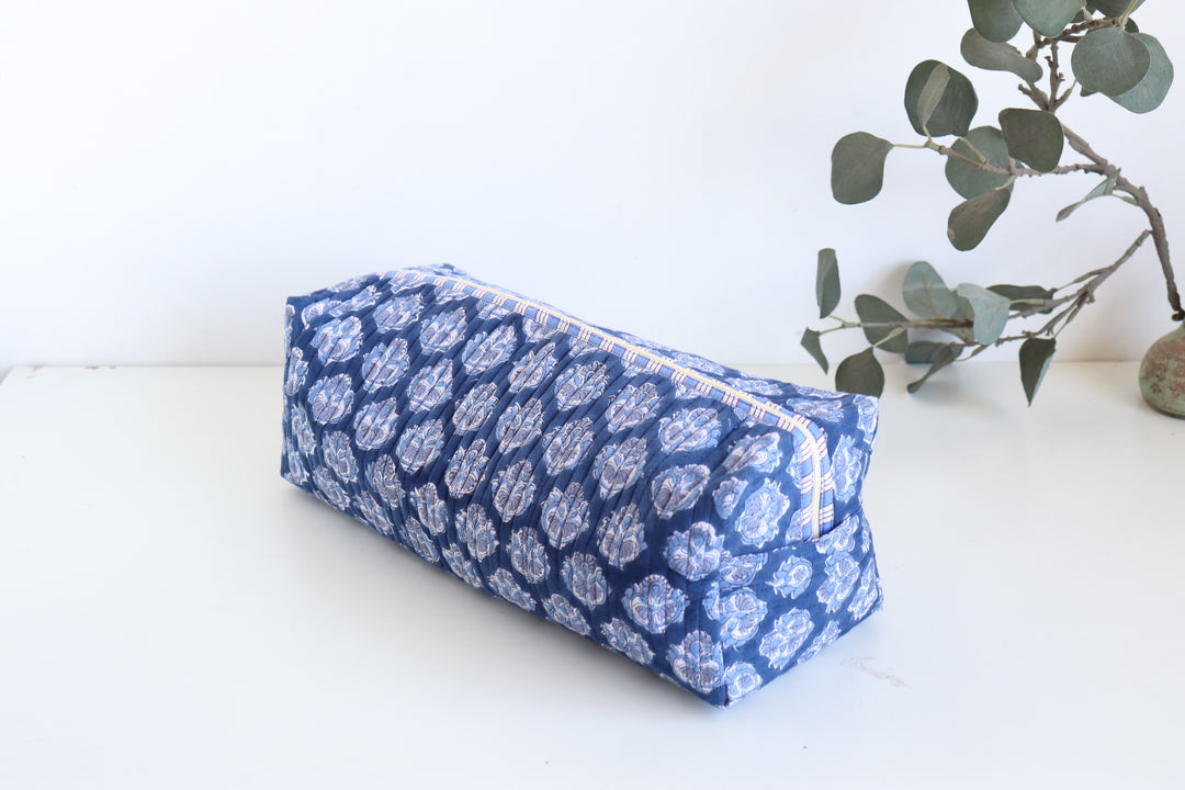 Hair tools organizer kit - XL Cosmetic bag - Block print Dyson Air wrap organizer bag - Dark blue booti