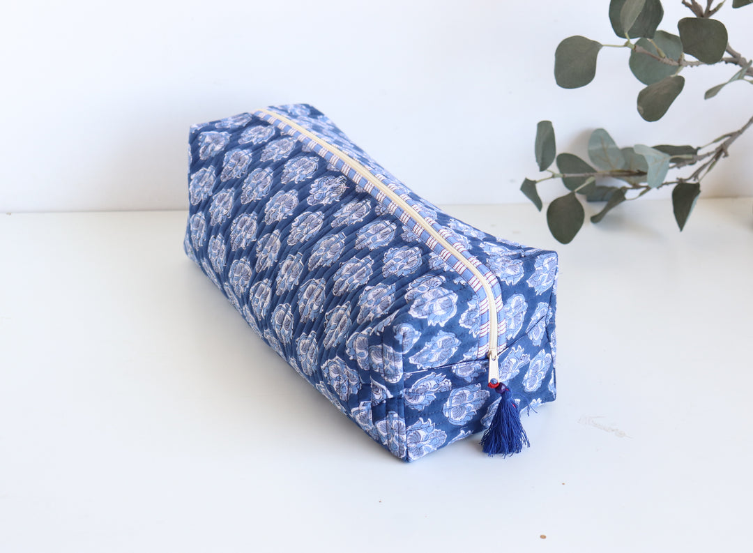 Hair tools organizer kit - XL Cosmetic bag - Block print Dyson Air wrap organizer bag - Dark blue booti