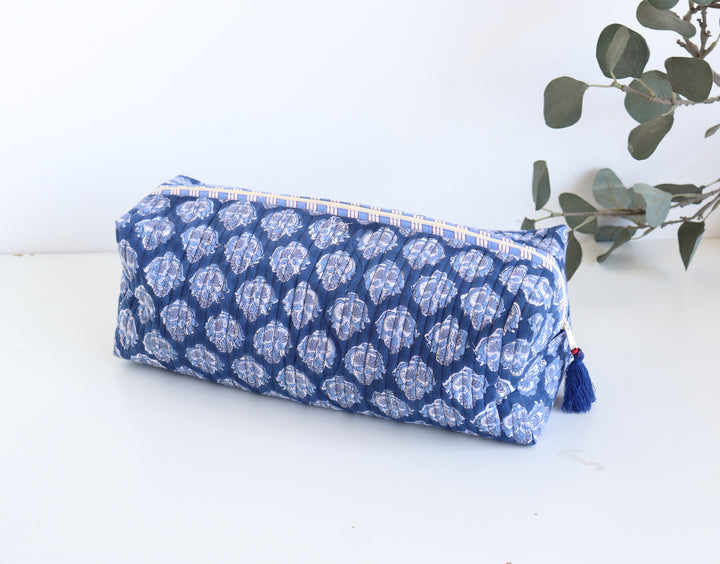 Hair tools organizer kit - XL Cosmetic bag - Block print Dyson Air wrap organizer bag - Dark blue booti