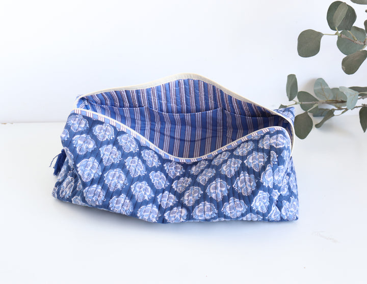 Hair tools organizer kit - XL Cosmetic bag - Block print Dyson Air wrap organizer bag - Dark blue booti