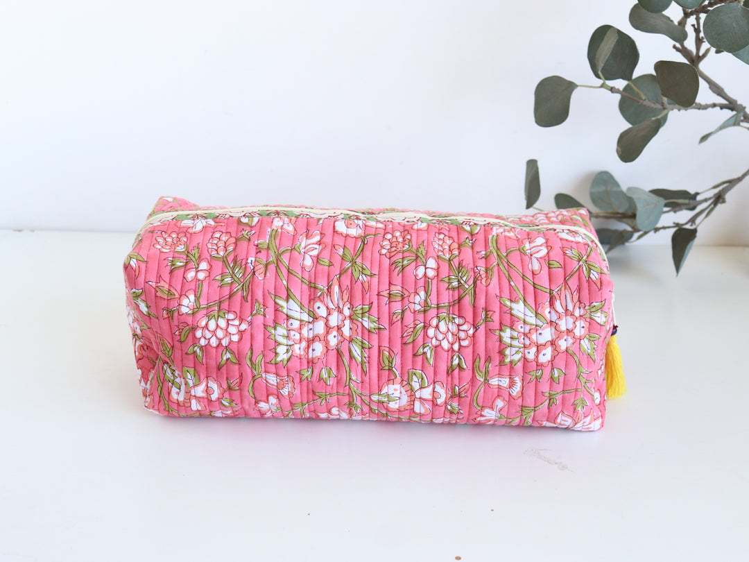 Hair tools organizer kit - XL Cosmetic bag - Block print Dyson Air wrap organizer bag - Dark Pink