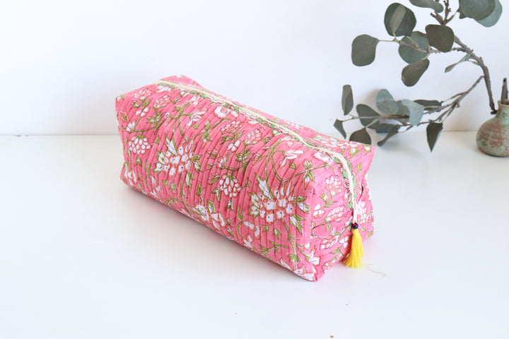 Hair tools organizer kit - XL Cosmetic bag - Block print Dyson Air wrap organizer bag - Dark Pink