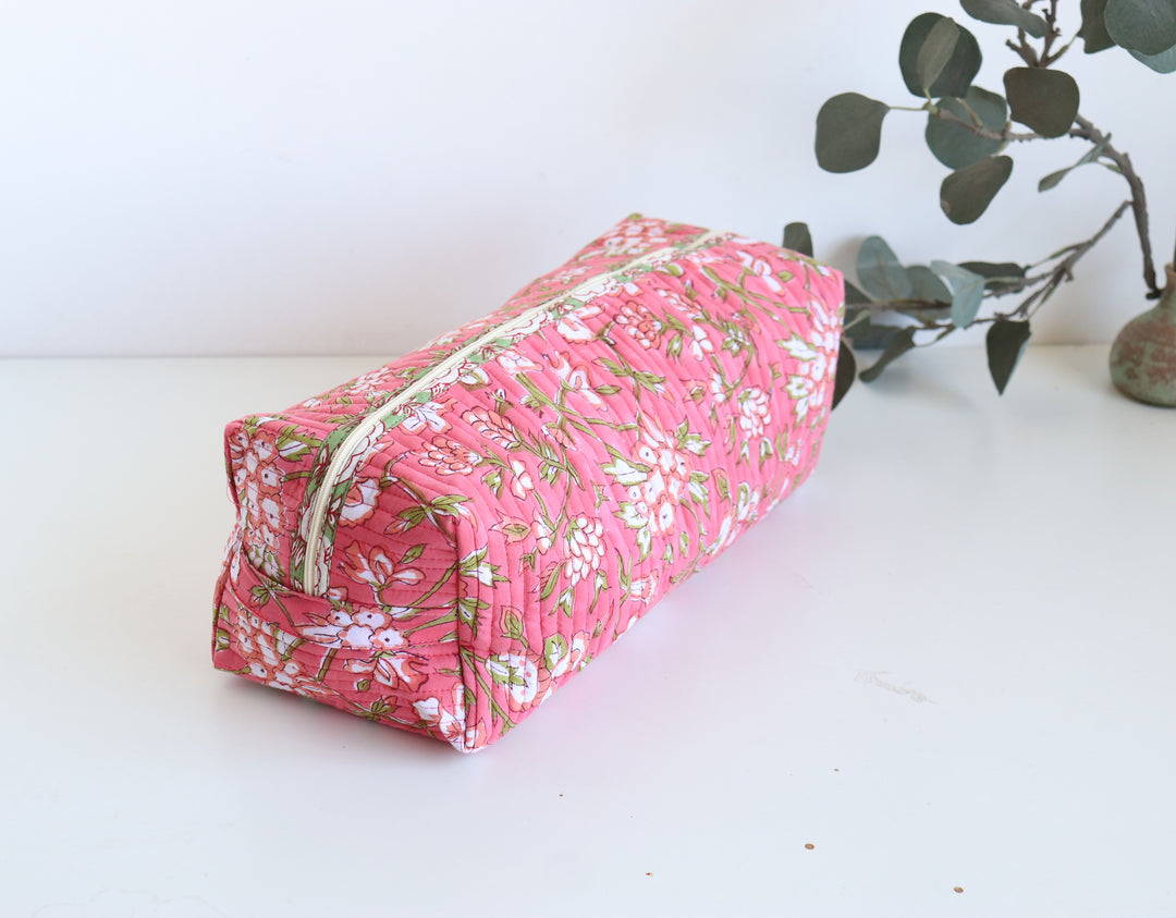 Hair tools organizer kit - XL Cosmetic bag - Block print Dyson Air wrap organizer bag - Dark Pink