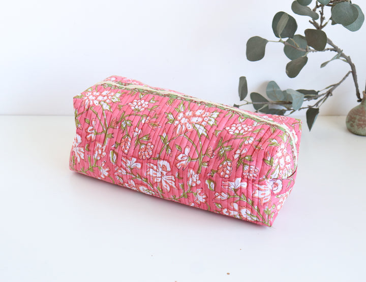 Hair tools organizer kit - XL Cosmetic bag - Block print Dyson Air wrap organizer bag - Dark Pink