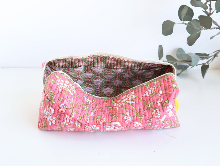 Hair tools organizer kit - XL Cosmetic bag - Block print Dyson Air wrap organizer bag - Dark Pink