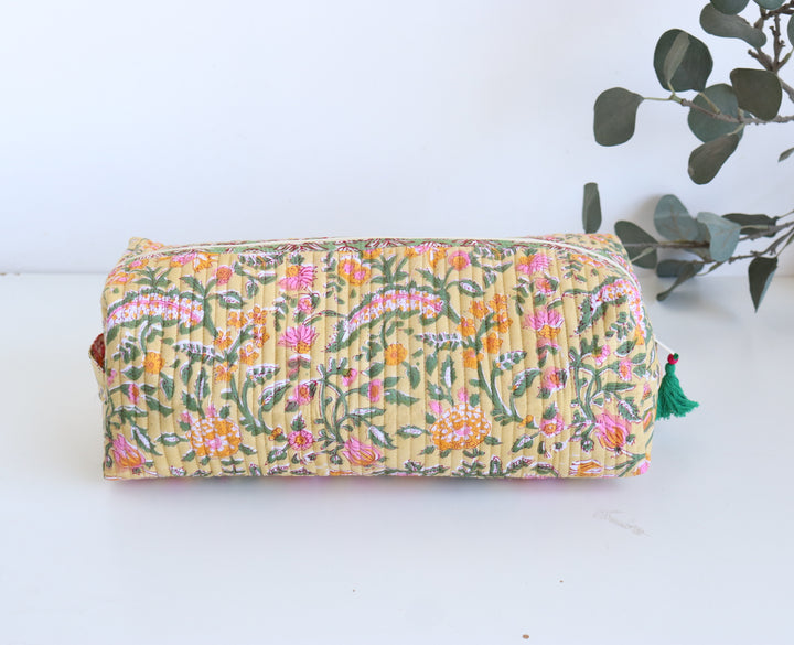 Hair tools organizer kit - XL Cosmetic bag - Block print Dyson Air wrap organizer bag - Yellow floral