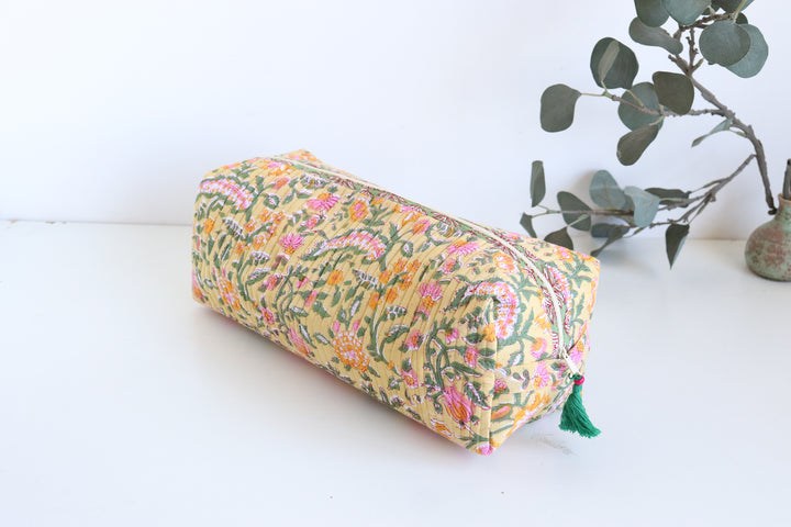 Hair tools organizer kit - XL Cosmetic bag - Block print Dyson Air wrap organizer bag - Yellow floral