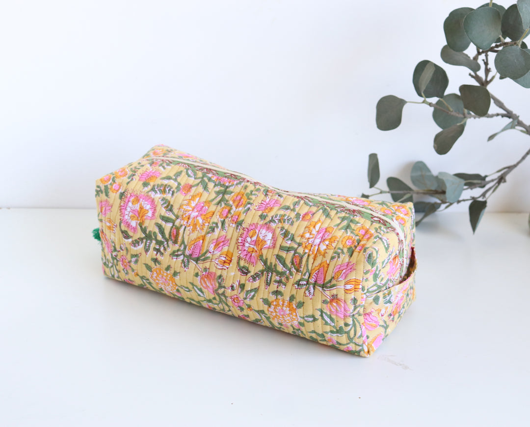 Hair tools organizer kit - XL Cosmetic bag - Block print Dyson Air wrap organizer bag - Yellow floral