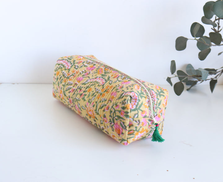 Hair tools organizer kit - XL Cosmetic bag - Block print Dyson Air wrap organizer bag - Yellow floral