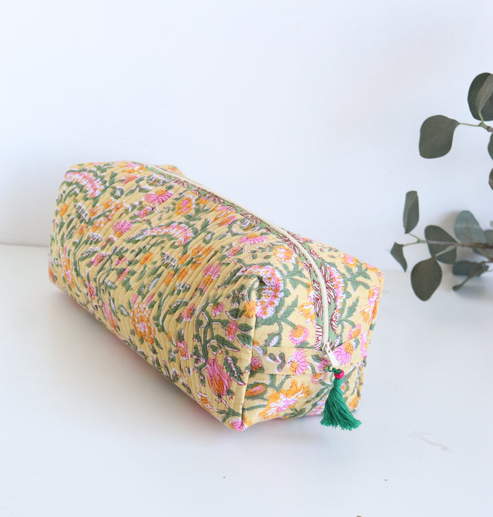 Hair tools organizer kit - XL Cosmetic bag - Block print Dyson Air wrap organizer bag - Yellow floral