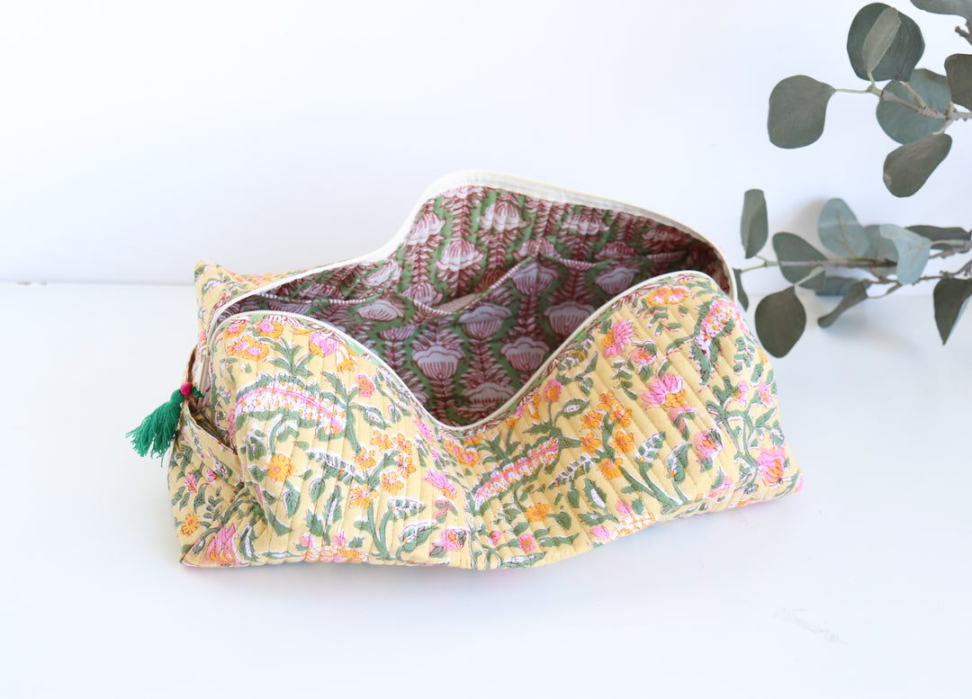 Hair tools organizer kit - XL Cosmetic bag - Block print Dyson Air wrap organizer bag - Yellow floral