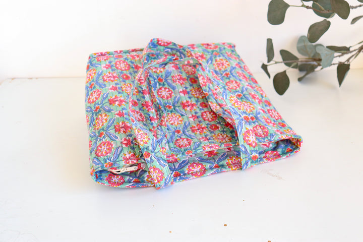 Block print zip tote bag - Boho quilted women's bags - Multicolour Floral