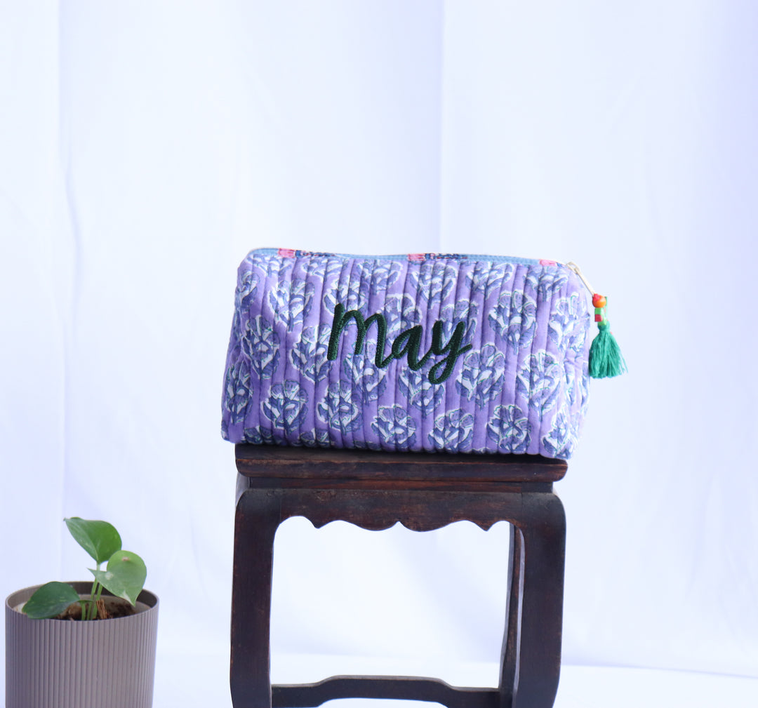 Sale - "May" Personalized medium Cosmetic bag - Makeup bag -lilac