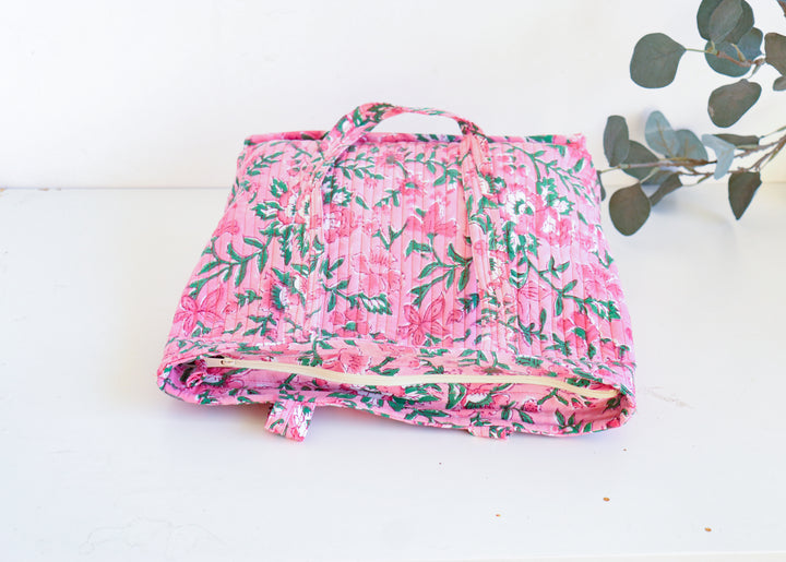 Block print tote bag - Boho quilted women's bags - Women's handbag - Pink Floral