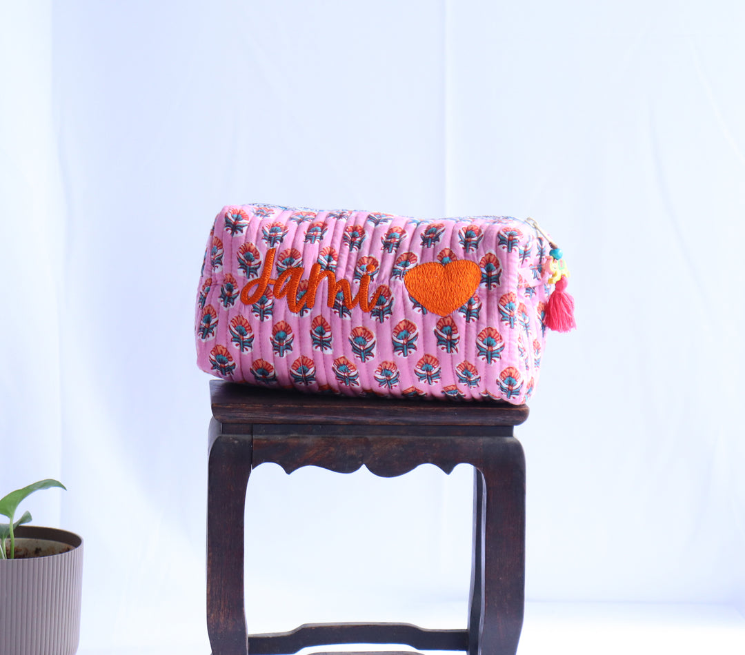 Sale - "Jami" Personalized medium Cosmetic bag -makeup bag - pink