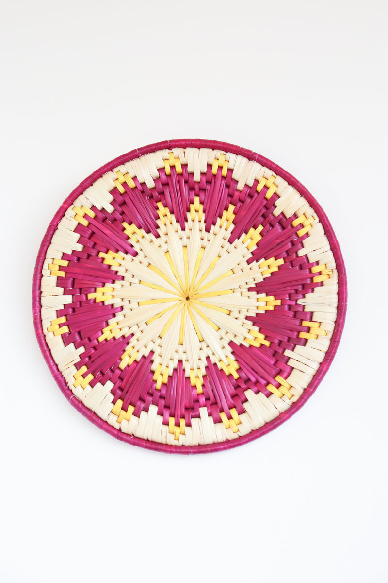 Decorative wall plates - Moonj grass basket - Wall basket for decor - Yellow and Pink